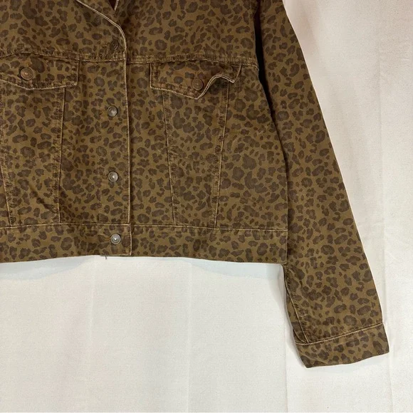 AMERICAN EAGLE Women’s Size XXL Denim Jean Jacket Coat Leopard Print Trucker - Picture 3 of 16